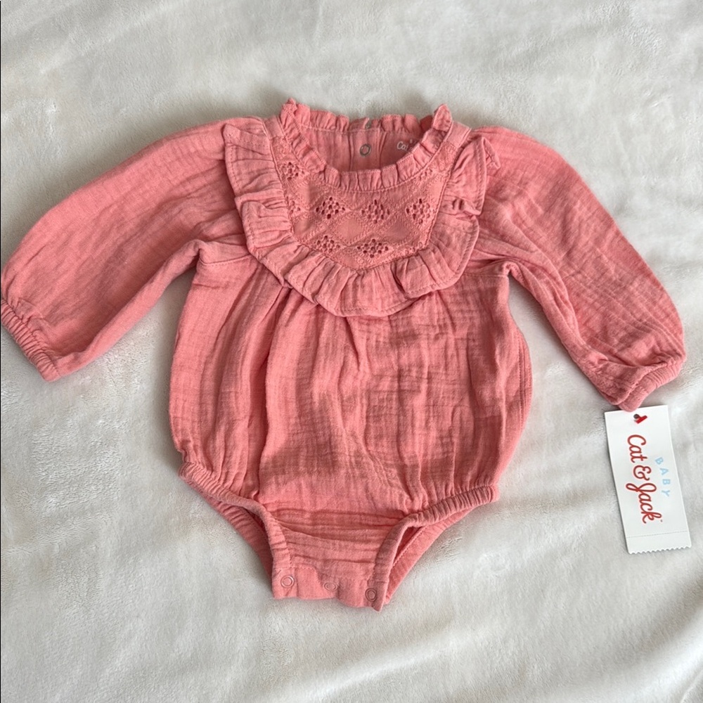 Cat & Jack Pink Ruffled Bodysuit with Long Sleeves